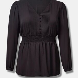Torrid | Babydoll Georgette Pintuck Black Long Sleeve Blouse | Size 1